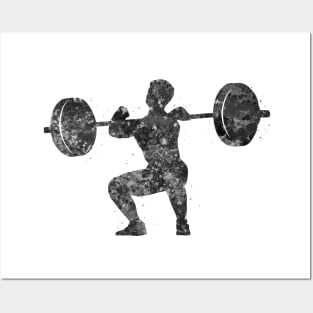 Weightlifter man black and white Posters and Art